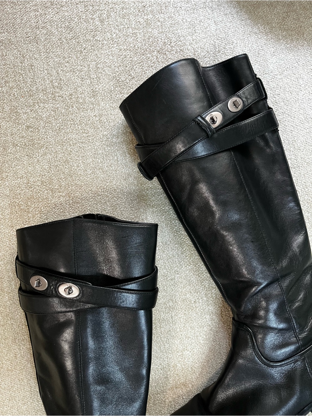 Women's Coach Linette 7 Black Leather Knee-High Riding Boots - Picture 3 of 13